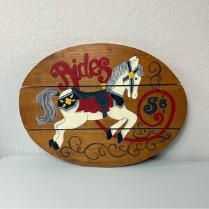 Vintage Unbranded Hand Painted Horse Rides Wooden Wall Hanging Sign 1986